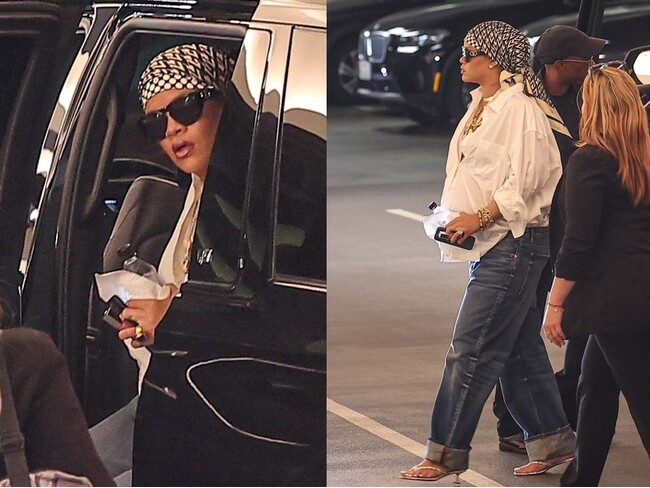 リア―ナがヴァレンティノ ガラヴァーニのスカーフとヴァレンティノ アイウェアを着用