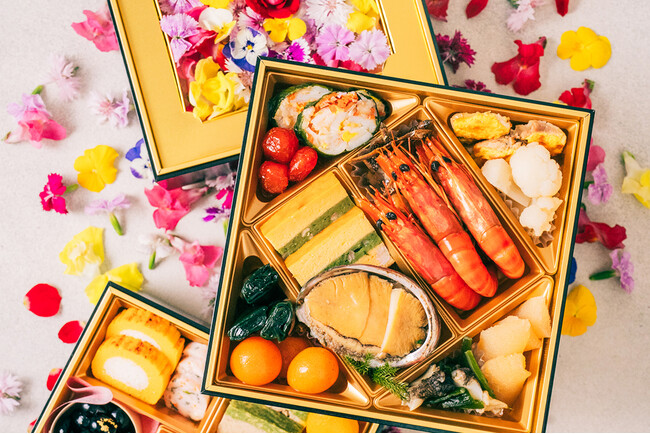 蓋をあけると食べられる花と料理！　感動を呼ぶ、花時間の「花おせち」がパワーアップ！ 「春迎えの花おせち2026」は、2025年8月11日（月・祝）より、公式ストア『花時間マルシェ』にて予約受付開始
