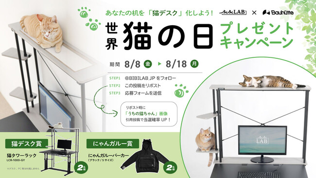 【世界猫の日】あなたの机を「猫デスク」化！バウヒュッテ×ビビラボのコラボプレゼントキャンペーンが開始