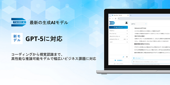 「Third AI 生成AIソリューション」、最新の生成AIモデル「GPT-5」に対応 ～コーディングから視覚認識まで、高性能な推論可能モデルで幅広いビジネス課題に対応～