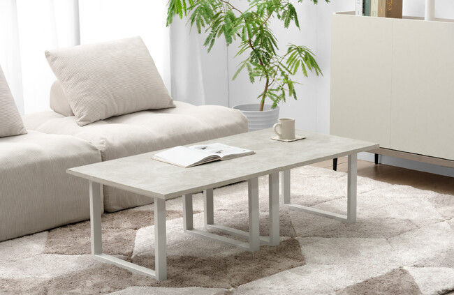 生活シーンに合わせてコンパクトからワイドまで大変身！これ一台でマルチに使える３WAYツインテーブル新登場