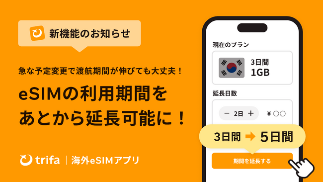 海外 eSIM アプリ「トリファ」、eSIM 利用期間の延長機能をリリース!