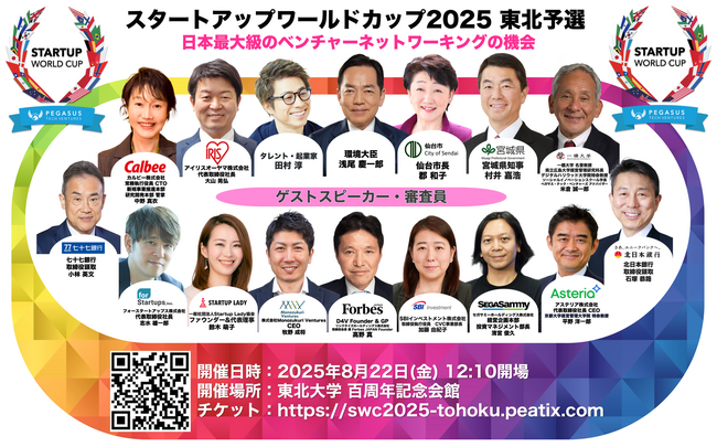 スタートアップワールドカップ2025東北予選：東北エコシステムを支える金融機関、自治体、大手事業会社等ゲストの登壇が決定！
