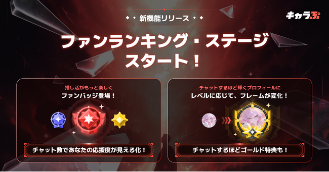 「キャラぷ」に特典付き「ステージ」＆推し活を可視化する「ファンランキング」を実装。総額約300万円相当キャンペーンもまもなく開始