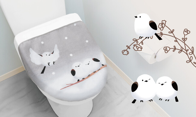 ”雪の妖精”シマエナガ柄 でトイレの雰囲気を明るく♪トイレのふたをすっぽり包んで傷・汚れからガード！
