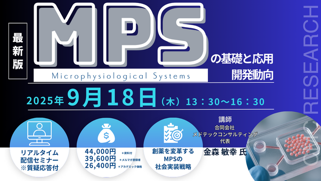 【ライブ配信/ZOOM】「Microphysiological Systems(MPS)の基礎と応用、開発動向」セミナー開催！9月18日（木）主催：(株)シーエムシー・リサーチ