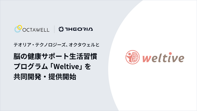 テオリア・テクノロジーズ、オクタウェルと脳の健康サポート生活習慣プログラム「Weltive」を共同開発・提供開始