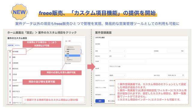 freee販売、案件ごとの「カスタム項目機能」の提供を開始　業界・業種問わず各社固有の情報もfreee販売ひとつでの管理を実現