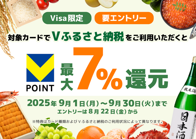 三井住友カード　「対象カードでVふるさと納税をご利用いただくと最大7％Vポイント還元！」キャンペーンを開催