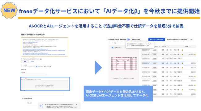 freeeデータ化サービス、AI-OCRとAIエージェントを活用した「AIデータ化β」を今秋までに提供開始　追加料金不要で最短3分での納品が可能に