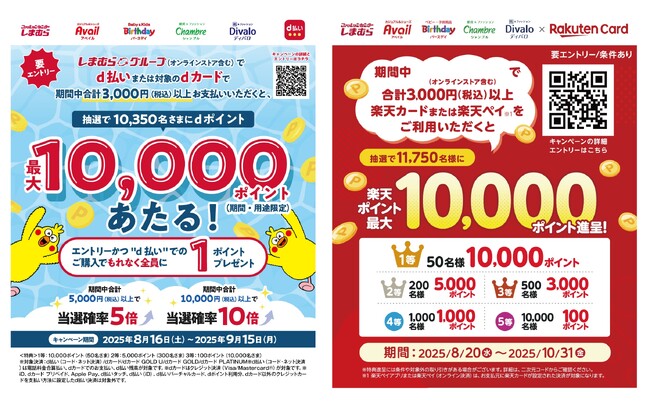 しまむらグループ、「d払い」、「楽天カード」利用で最大10,000ポイントがあたるお得なキャンペーンを開催中！