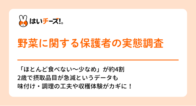 【8月31日は野菜の日】2歳で野菜離れの壁?約7割が「野菜によって食べる・苦手」