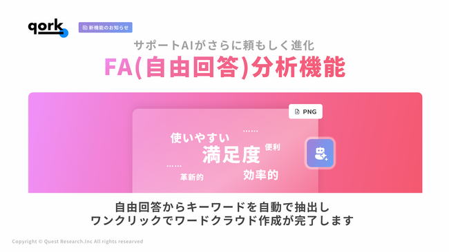 「qork」、AIチャットでFA（自由回答）分析が可能に - ワードクラウド機能で、膨大な“顧客の声”から定量調査レベルの「隠れたニーズ」を見つけ出す