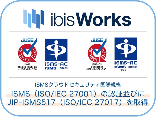 アイビスのクラウドサービス「ibisWorks」※1に関するセキュリティの取り組みについてISMS（ISO/IEC 27001）の認証並びにJIP-ISMS517（ISO/IEC 27017）を取得