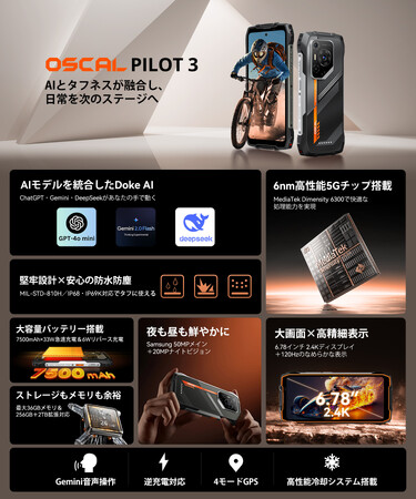 革新的AI搭載5Gタフネススマホ『OSCAL Pilot3』――約3.6万円で手に入る革新モデル