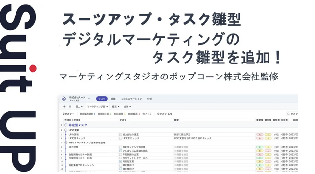 「スーツアップ」、デジタルマーケティングのタスク雛型を監修
