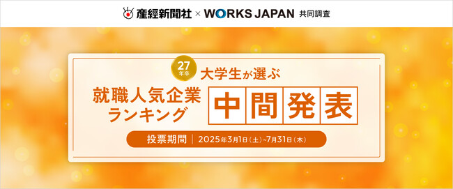 27卒学生が選ぶ「就職人気企業ランキング」中間発表を実施｜産経新聞社×ワークス・ジャパン