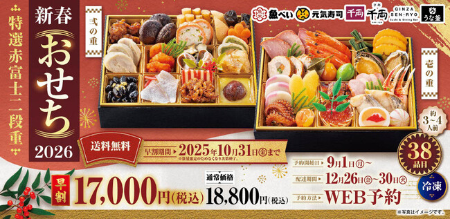 昨年完売の魚べい・元気寿司のおせちが今年も数量限定販売!豪華38品目の二段重『特選赤富士二段重』予約受付開始