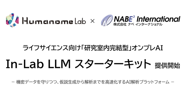 ヒューマノーム研究所×ナベ インターナショナル、ライフサイエンス向け研究室内完結型AI「In-Lab LLM スターターキット」を提供開始