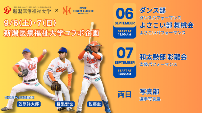 【新潟医療福祉大学】9/6（土）・7（日）オイシックス新潟アルビレックスBC公式戦で「新潟医療福祉大学コラボデー」を開催！