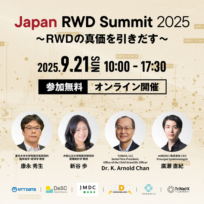 日本最大級RWDサミット『Japan RWD Summit 2025』開催決定 ─ 研究とビジネスの両面からReal World Dataの真価を議論、既に参加登録1050人超