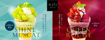 「シャインマスカット」から生まれた“赤いぶどう”
「クイーンルージュ®」デザートが大手チェーンレストラン初登場！
「シャインマスカット」9月17日(水)より同時発売！