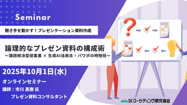 論理的なプレゼン資料の構成術セミナー 課題解決型提案書 × 生成AI活用法 × パワポの時短技　10月1日開催 株式会社マーケティング研究協会