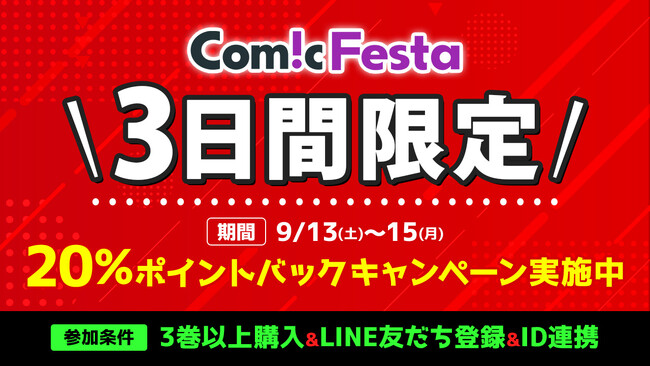 電子コミック配信サービス『ComicFesta』にて3日間限定20%ポイントバックキャンペーンを開催！