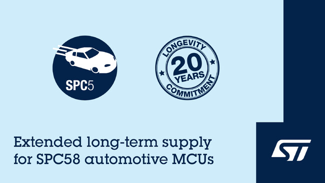 STマイクロエレクトロニクス、車載用マイコンSPC58ファミリの長期製品供給保証を20年間に延長