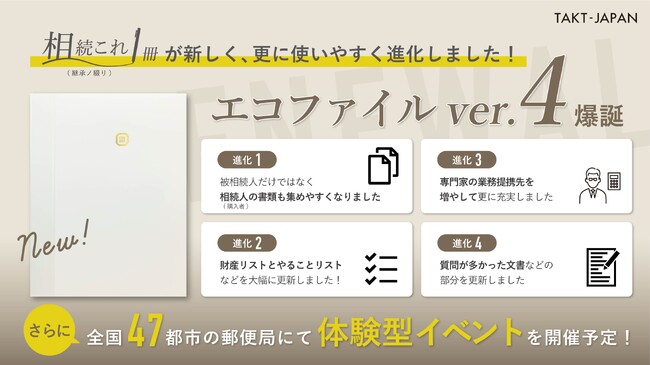 【全国初】個人でも相続手続きが解決できる「相続これ1冊（継承ノ綴り）」がver.3からver.4へ進化！！書類・行動リスト・財産リスト充実で、更にスムーズな相続を実現。9月22日本日より発売開始！！