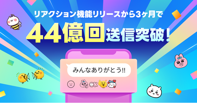 LINE、トークのリアクション新機能リリース後3ヶ月でリアクション送信数が累計44億回を突破！