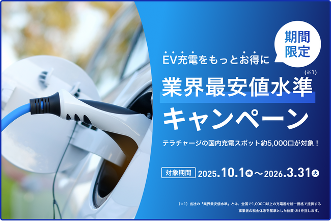 EV充電料金(超急速&普通)が業界最安値水準で10月1日より期間限定スタート