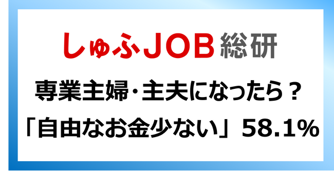 『専業主婦・主夫』になったとしたらどのように感じそう?「自由なお金少ない 」58.1%