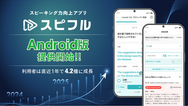スピーキング力向上アプリ「スピフル」、Android版提供開始