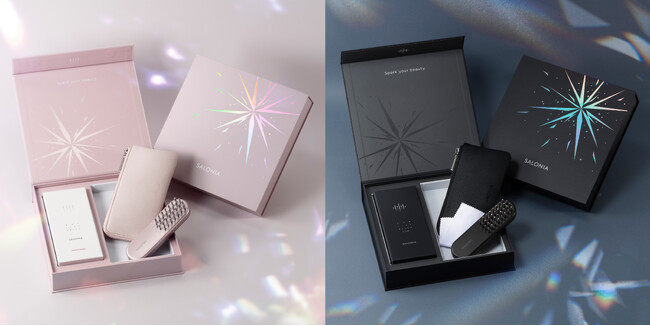 SALONIA初「ホリデーギフトBOX」10月14日数量限定*発売 EMSリフトブラシ・収納ポーチ付き限定セット 特別な季節を彩る限定カラーのピンクも新登場