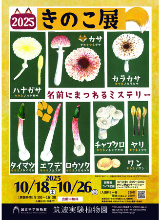 【国立科学博物館 筑波実験植物園】企画展「きのこ展 ~名前にまつわるミステリー~」開催のご案内