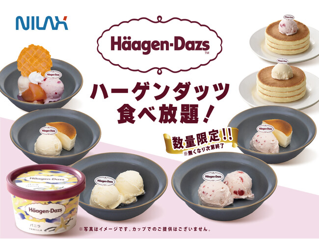 【時間無制限!!ハーゲンダッツ 食べ放題!!】ニラックスブッフェ2店舗にてバニラ・ストロベリーのハーゲンダッツ アイスクリームが食べ放題で堪能できる『ハーゲンダッツ 食べ放題コース』が数量限定にて登場!