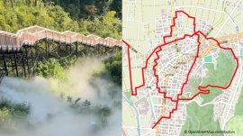 ゆがきれいに描ける、総湯を中心に広がる温泉街