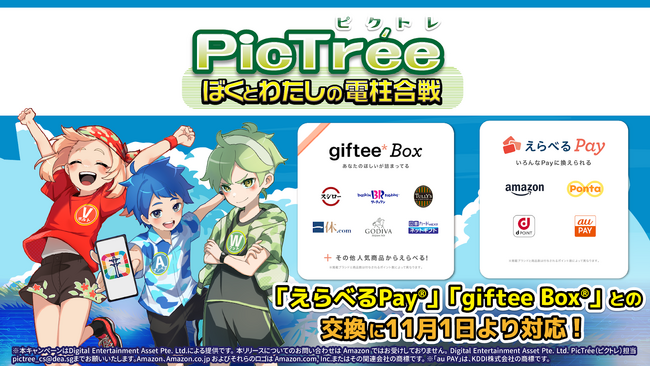 参加型社会貢献ゲーム「PicTree（ピクトレ）」が「えらべるPay(R)」「giftee Box(R)」との交換に11月1日より対応