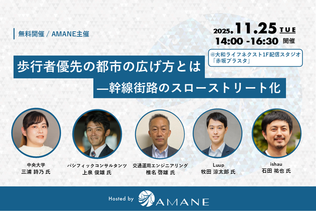 中央大・パシフィックコンサルタンツ・交通運用エンジニアリング・Luup・ishauが登壇「歩行者優先の都市の広げ方とは―幹線街路のスローストリート化」