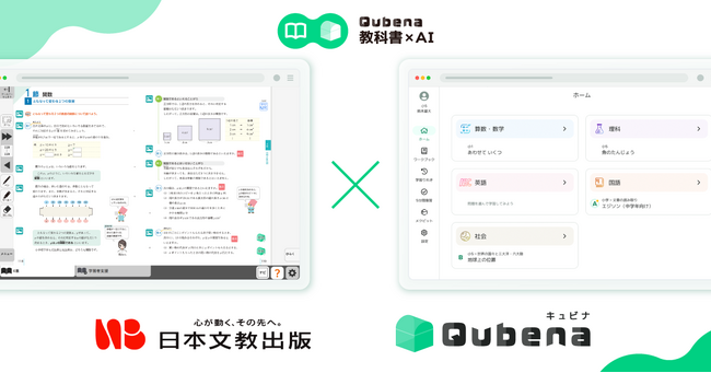 学習eポータル＋AI型教材「キュビナ」、日本文教出版のデジタル教科書とのアプリケーション間相互連携機能を実装、大阪府和泉市の中学校にて実証を開始