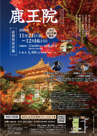 【1日150名限定】京都紅葉隠れスポット　嵐山　鹿王院夜の特別拝観２０２５～茶道速水流のお抹茶～