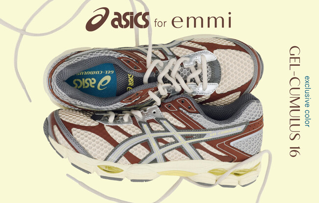 【ASICS for emmi】レトロランニングシューズに洗練されたデザインにアップデートを加えたGEL-CUMULUS 16を初別注＜11月13日(木)全国発売開始＞