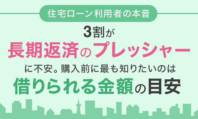 【住宅ローン利用者の本音】 3割が「長期返済のプレッシャー」に不安。購入前に最も知りたいのは「借りられる金額の目安」