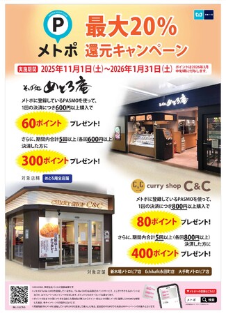 そば処めとろ庵など全１０店舗で「メトポ最大２０％還元キャンペーン」を実施します！