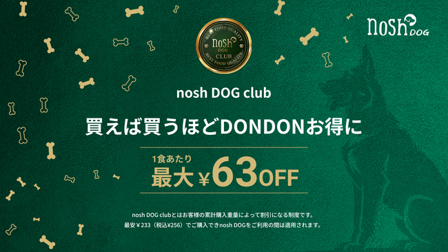 累計購入重量に応じて割引率が上がるロイヤリティプログラム「nosh DOG club」制度を10月30日（木）より導入
