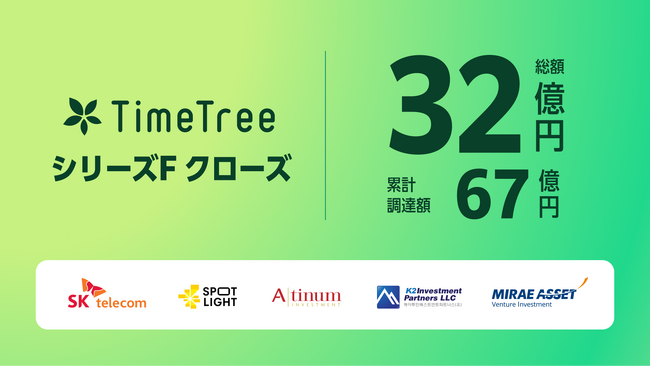 株式会社TimeTree、総額約32億円でシリーズFラウンドをクローズ。累計調達額は67億円に到達