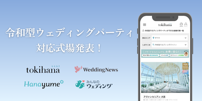 LINEでできる式場探し「トキハナ」が、「令和型ウェディングパーティ対応式場」を発表!