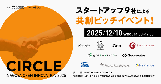 【 名古屋市 × eiicon 】 愛知・名古屋エリアの事業会社とのマッチングに向けてスタートアップ9社が共創ピッチ！共創促進スタートアップピッチイベントを開催！