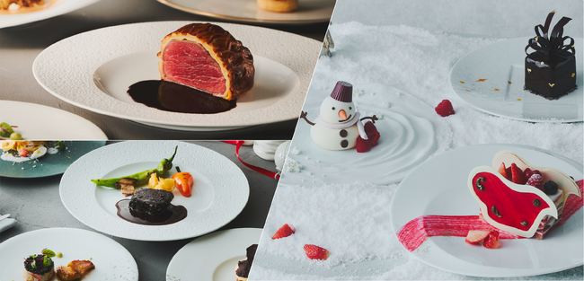 高さ約7mの「生モミの木」が大階段を照らすホテルでクリスマス期間限定ケーキやイタリアンランチ&ディナーを提供